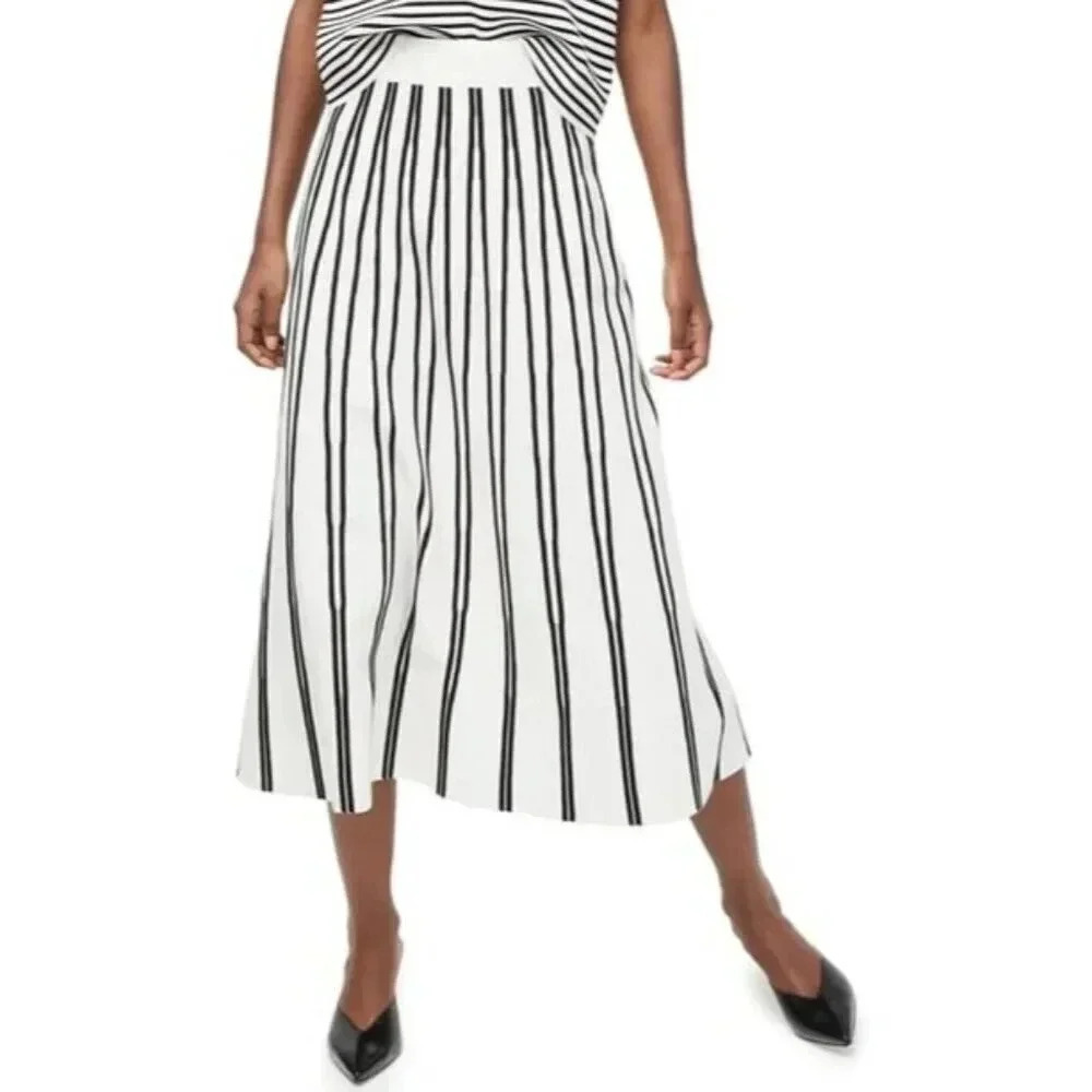 J. Crew White & Black Stripe Pull On Flare Sweater Skirt XXS
